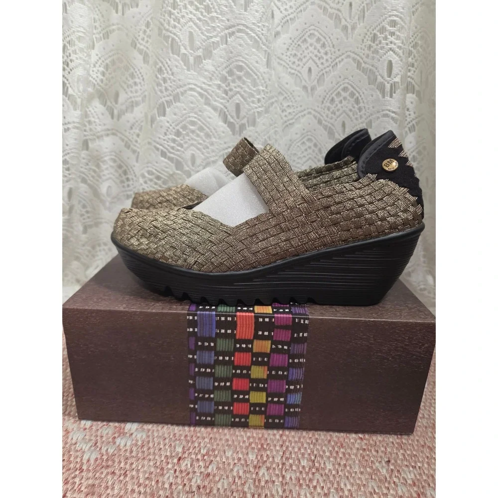 Bernie Mev Lulia Bronze Metallic Woven Mary Jane Wedge Pumps Shoes New in Box 10